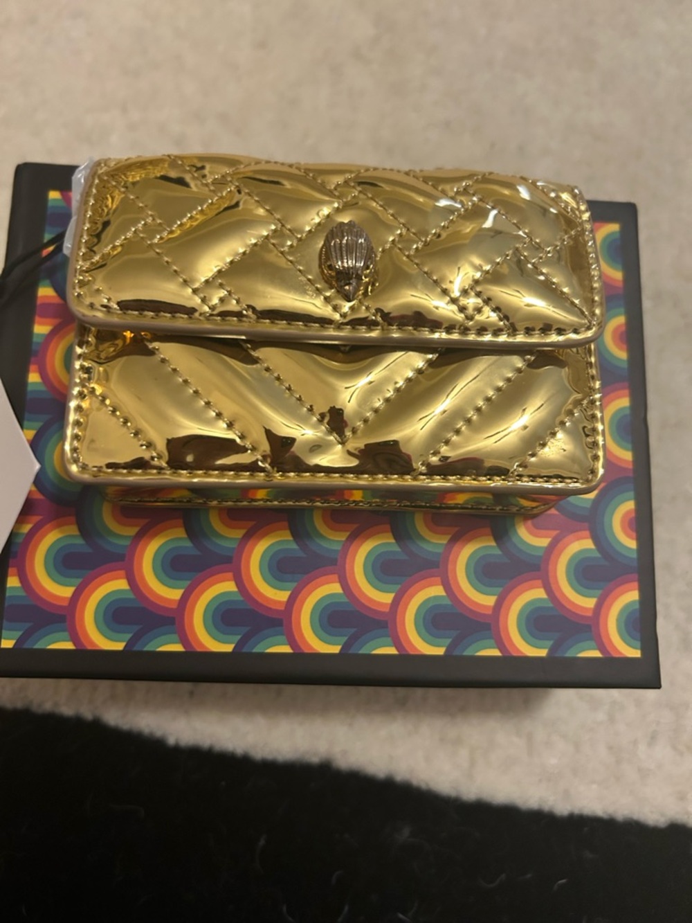 Kurt Geiger Metallic Gold Quilted Mini Shoulder Bag- Brand New with tag